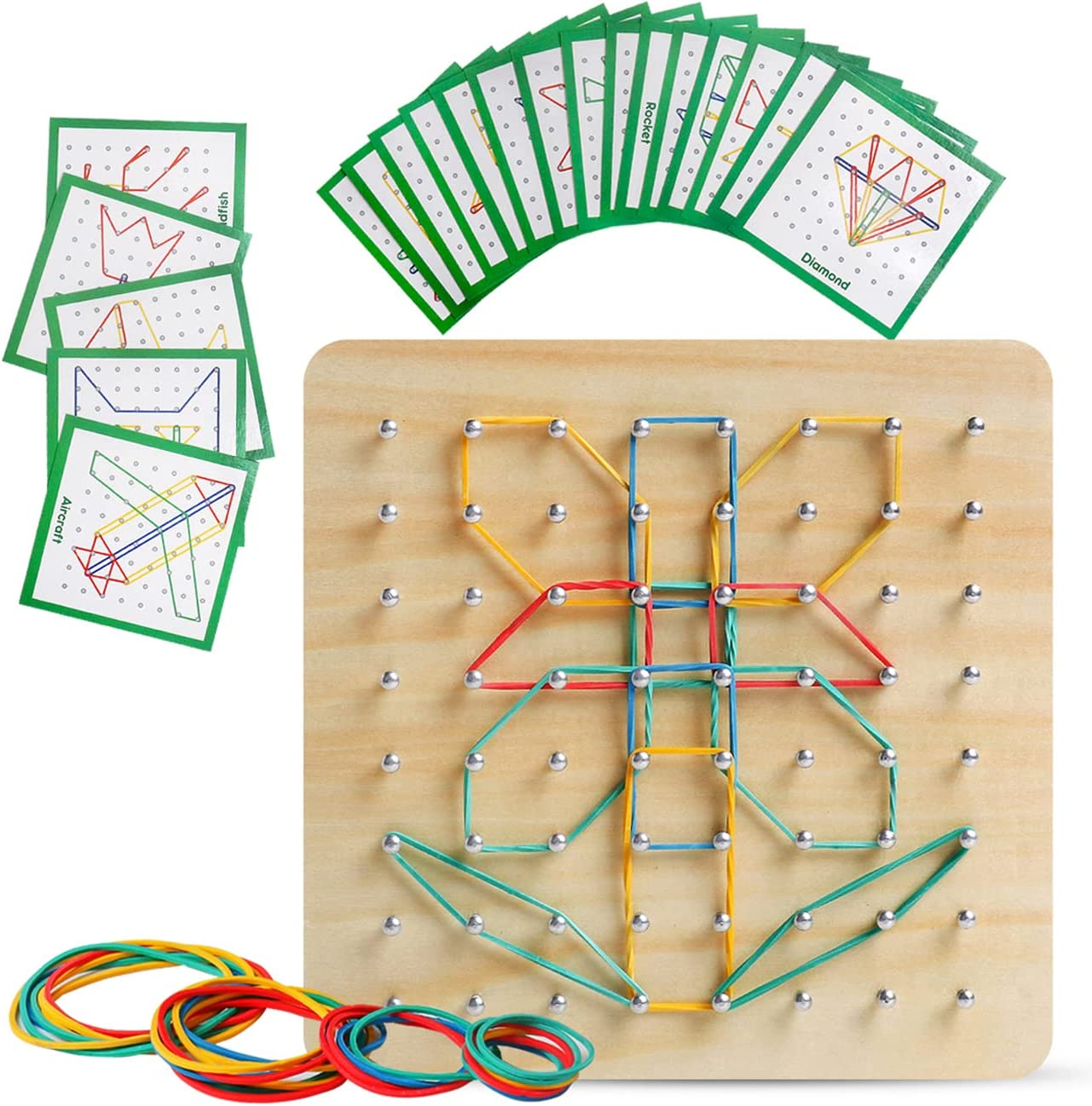 Wooden Geoboard with Rubber Bands